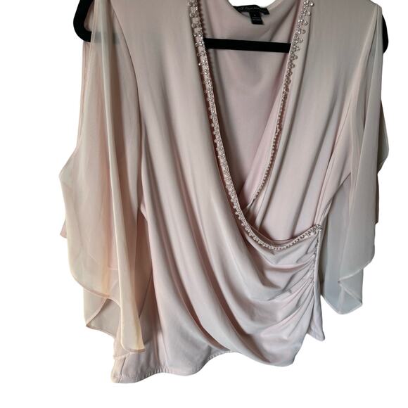 S.Levine Soft Baby Pink Cold Shoulder Rhinestone Blouse Top Women's Size Large - Picture 9 of 9
